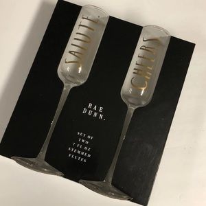 Rae Dunn salute and cheers 7oz stemmed flute set.